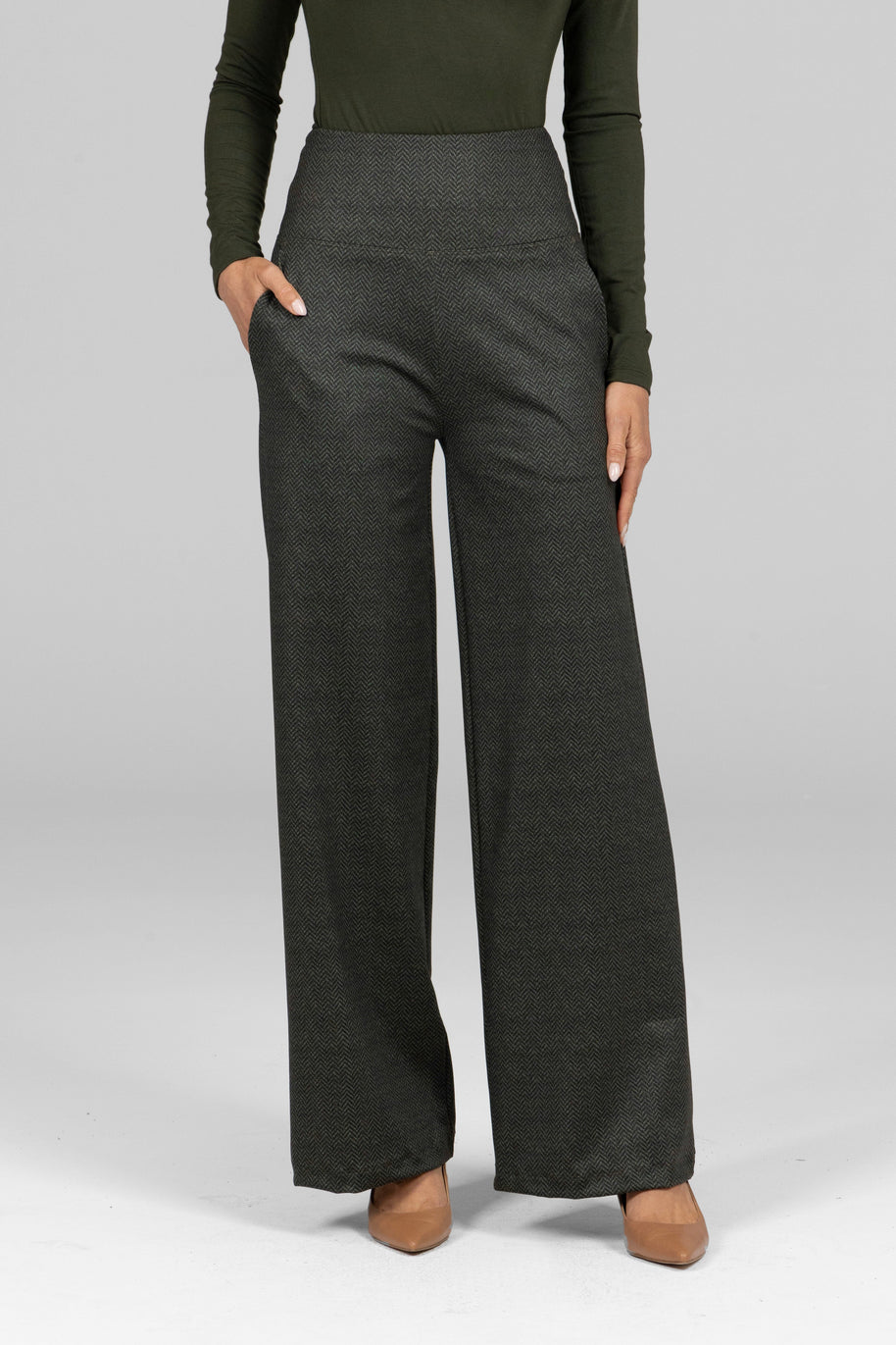 KiraGrace HIGH WAIST WIDE LEG PANT: OLIVE TWEED