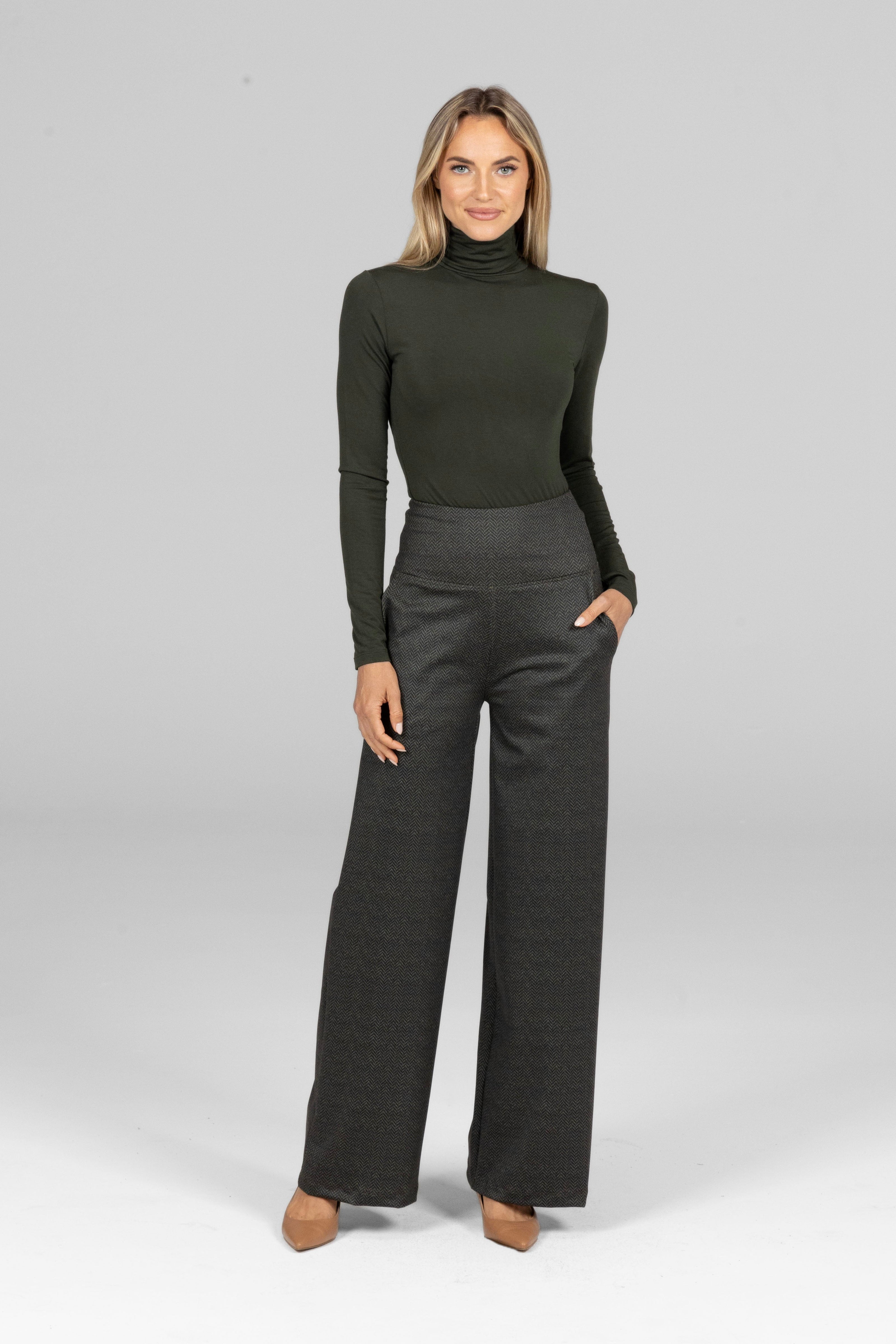KiraGrace HIGH WAIST WIDE LEG PANT: OLIVE TWEED