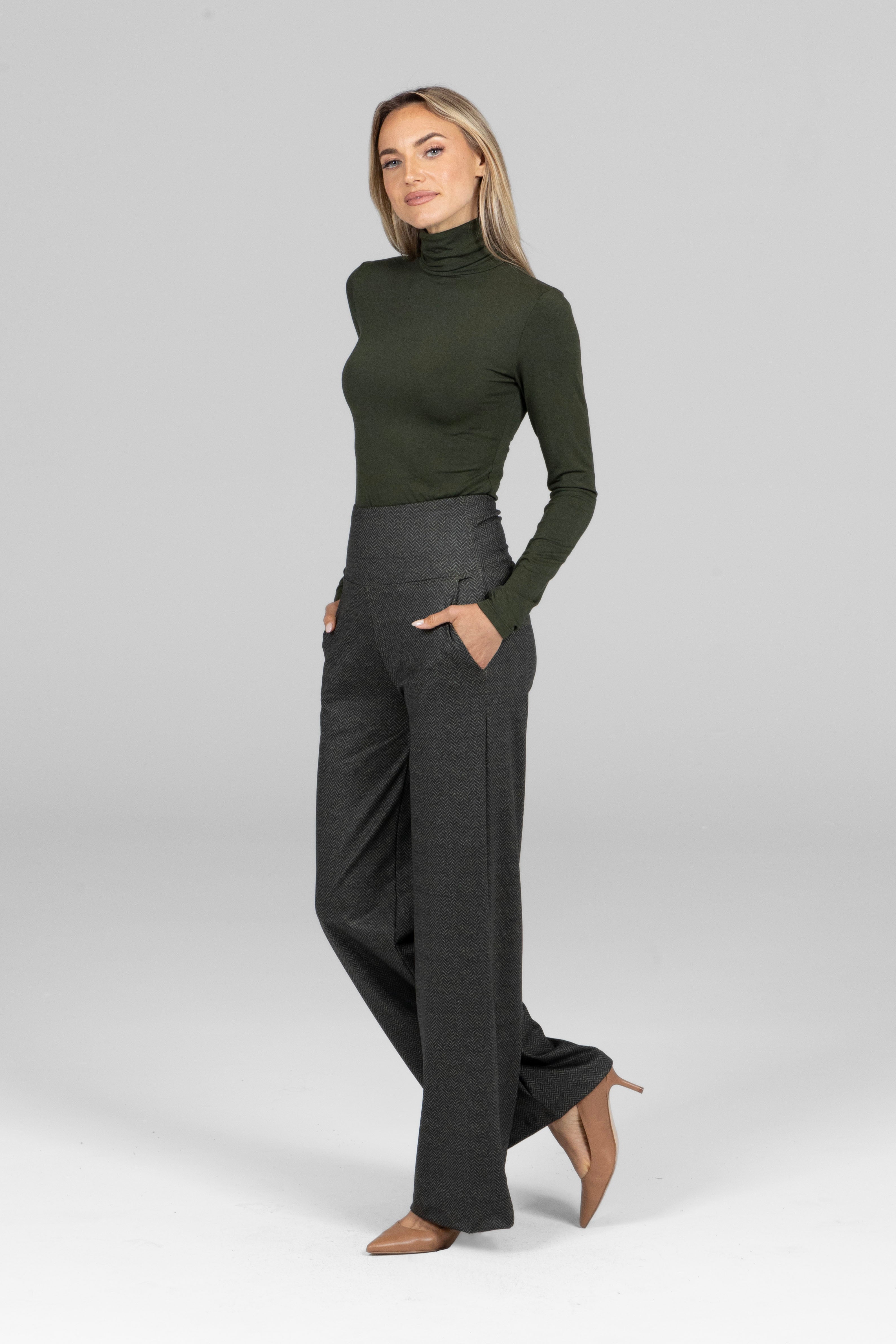 KiraGrace HIGH WAIST WIDE LEG PANT: OLIVE TWEED