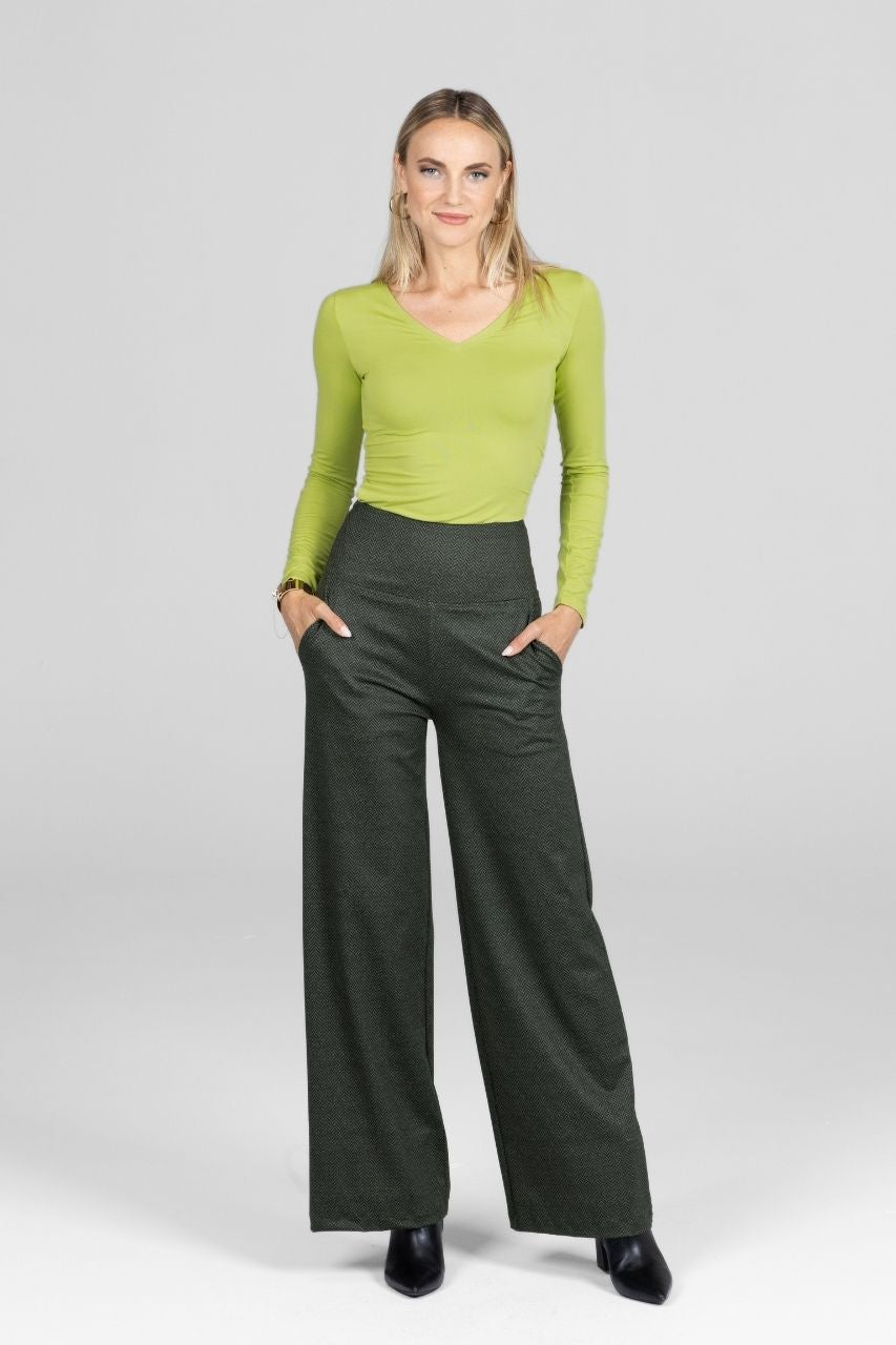 KiraGrace WIDE V-NECK TOP: CHARTREUSE
