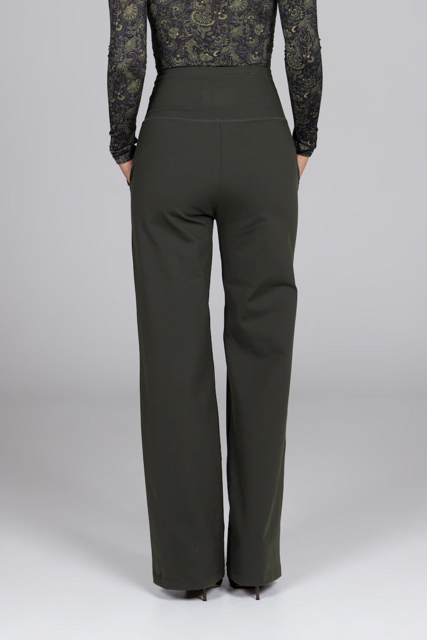 KiraGrace HIGH WAIST WIDE LEG PANT: LODEN GREEN