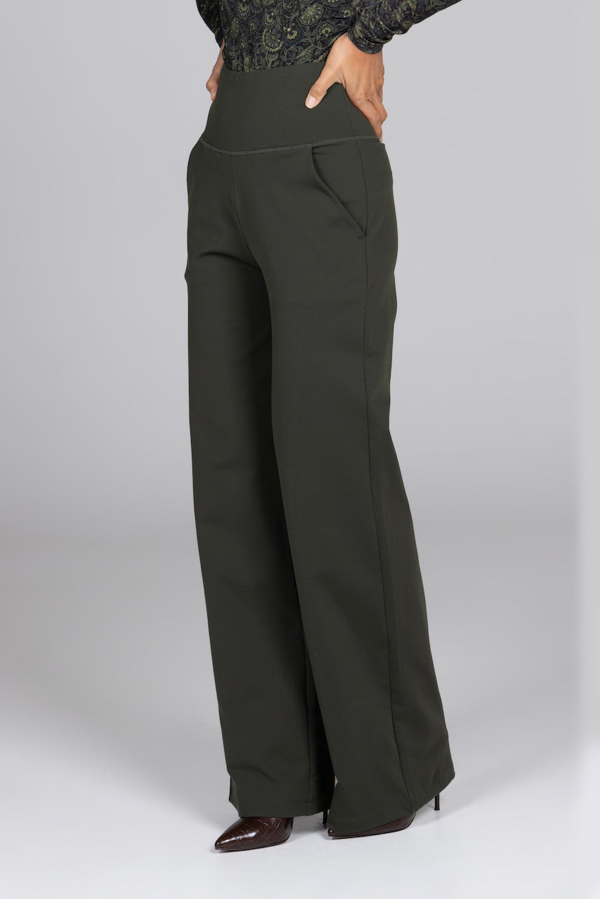 KiraGrace HIGH WAIST WIDE LEG PANT: LODEN GREEN