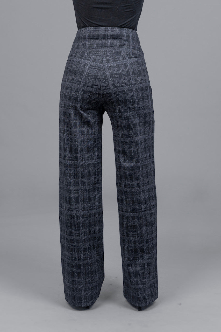 KiraGrace HIGH WAIST WIDE LEG PANT: CHARCOAL PLAID