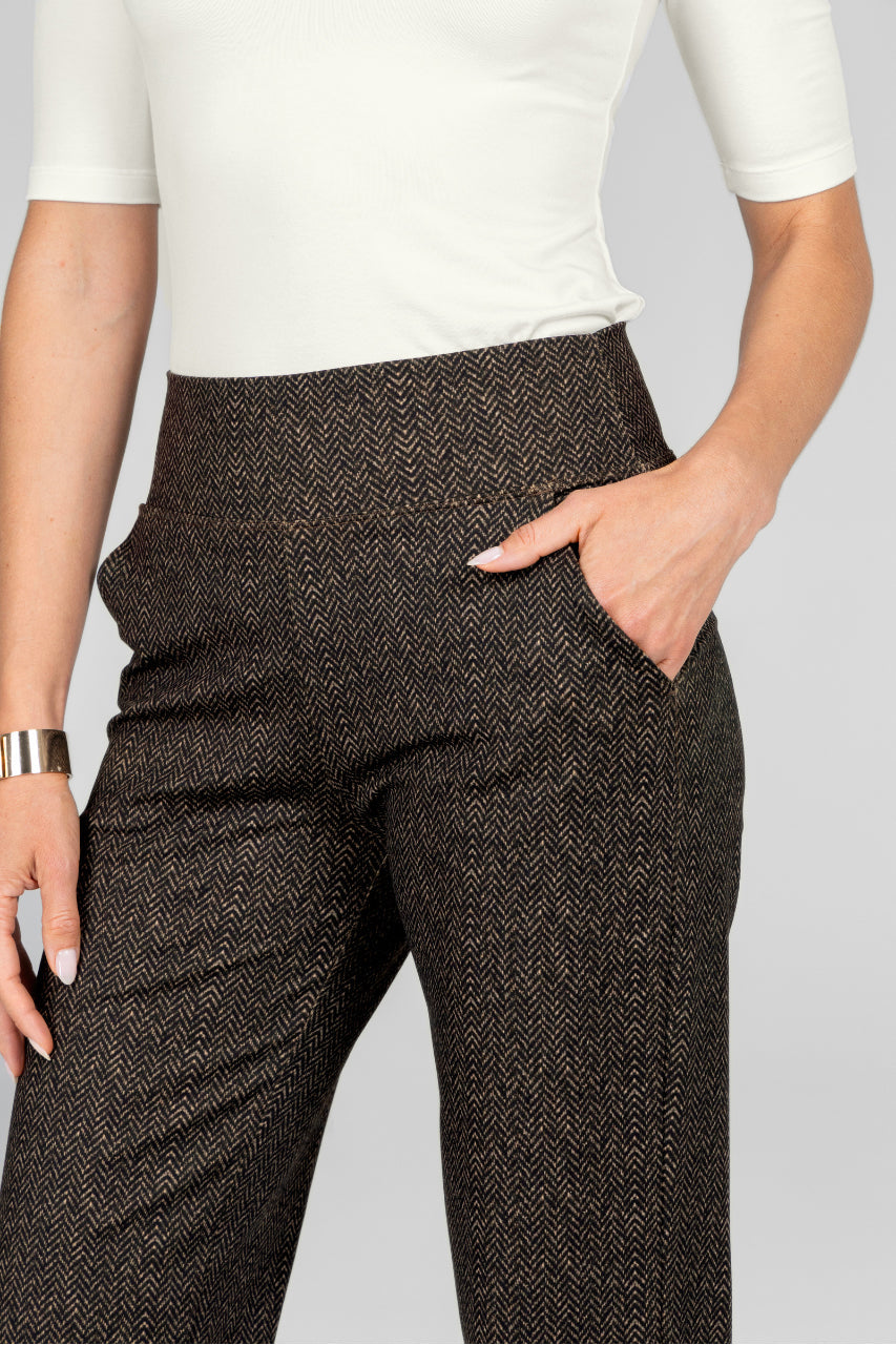 KiraGrace NINA STRAIGHT LEG PANT: HERRINGBONE CAMEL
