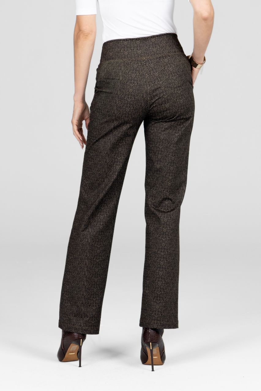 KiraGrace NINA STRAIGHT LEG PANT: HERRINGBONE CAMEL