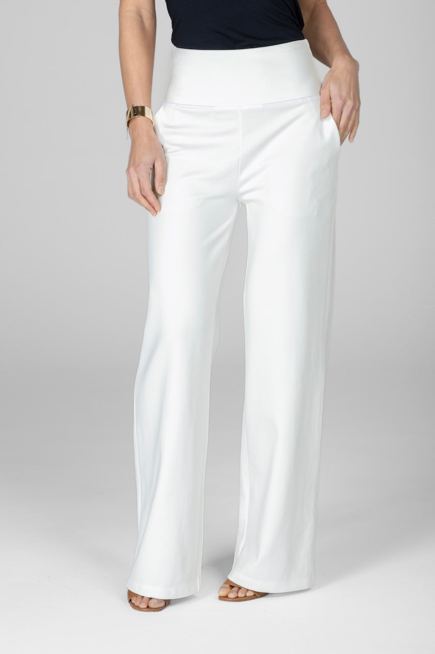 KiraGrace HIGH WAIST WIDE LEG PANT: IVORY PONTE