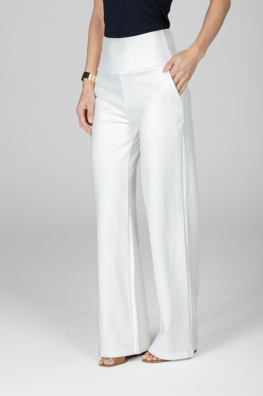 KiraGrace HIGH WAIST WIDE LEG PANT: IVORY PONTE