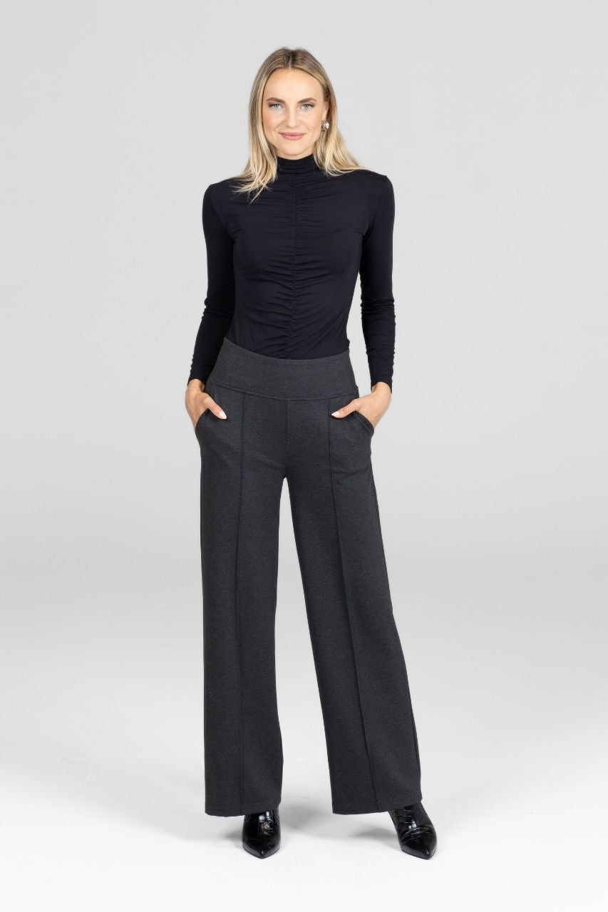 KiraGrace RUCHED MOCK NECK TOP: BLACK