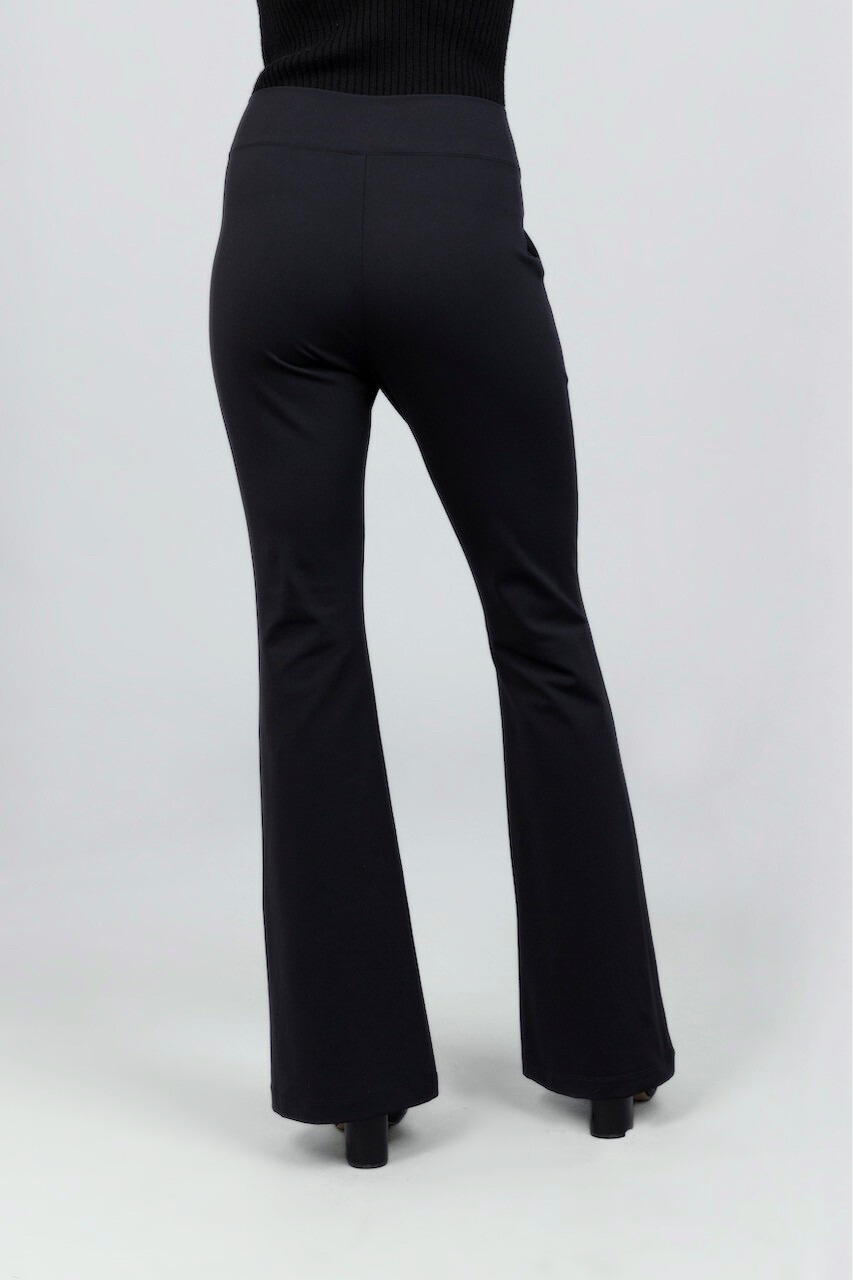 KiraGrace VICTORIA HIGH WAIST FLARE PANT: BLACK PONTE