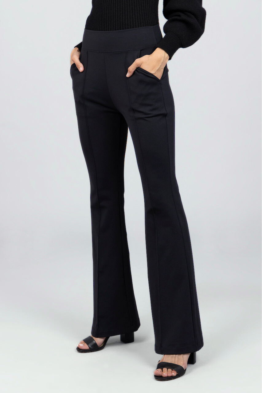 KiraGrace VICTORIA HIGH WAIST FLARE PANT: BLACK PONTE