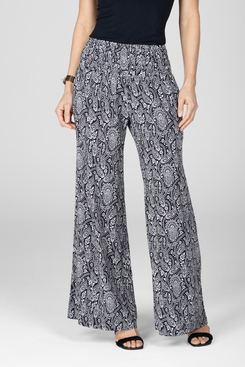 KiraGrace PORTOFINO TRAVEL PANT: BLACK PAISLEY