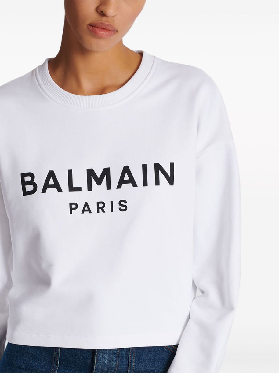Balmain Logo Print Cropped Sweatshirt