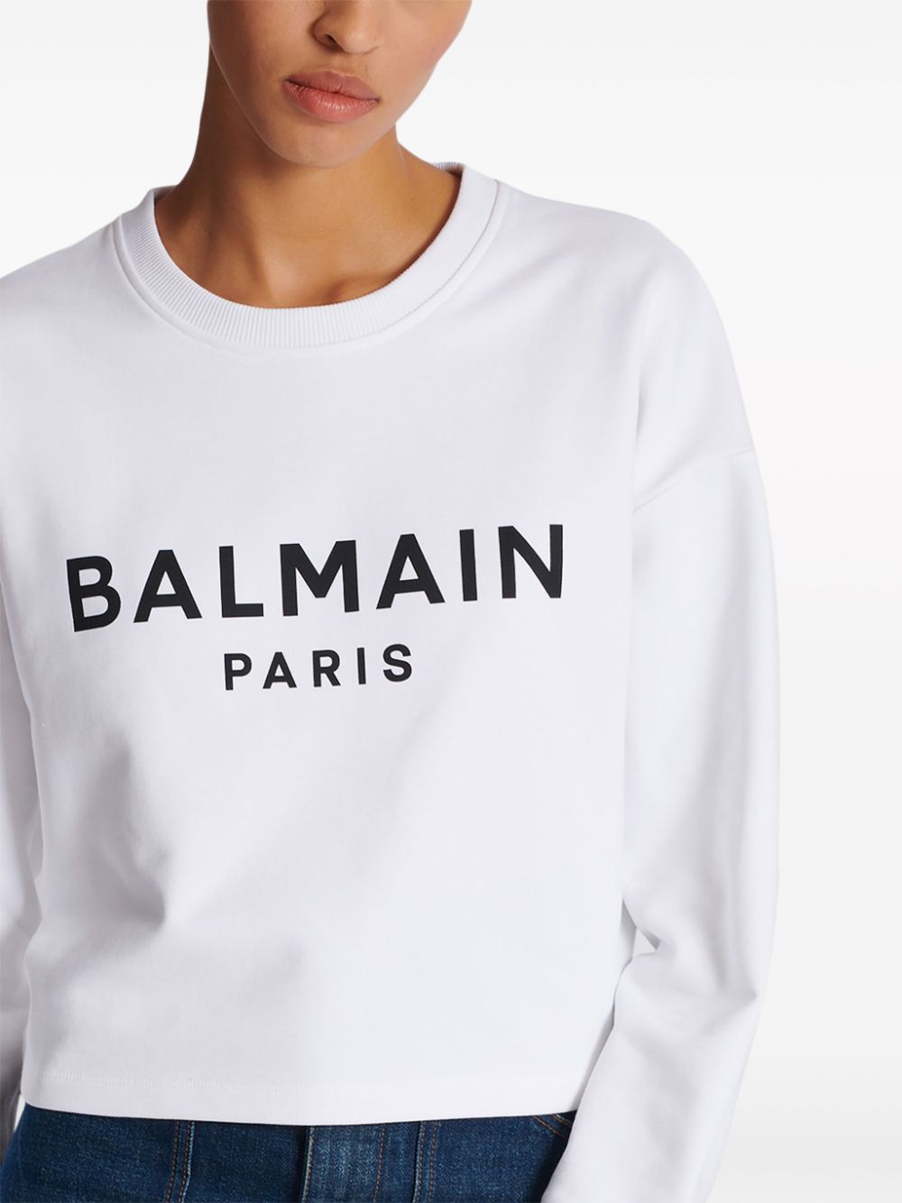 Balmain Logo Print Cropped Sweatshirt
