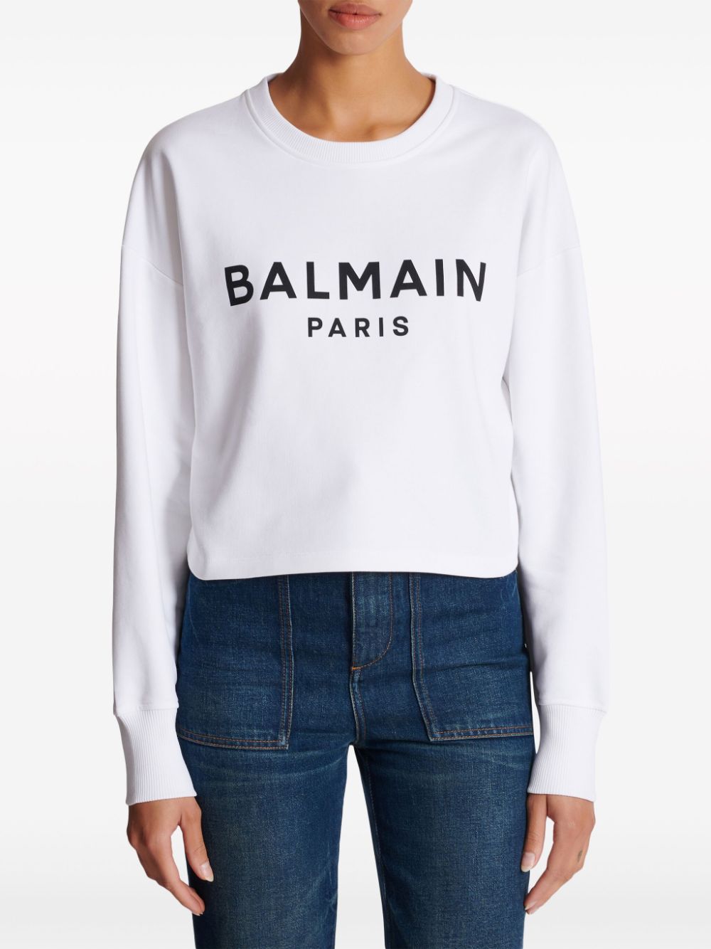 Balmain Logo Print Cropped Sweatshirt