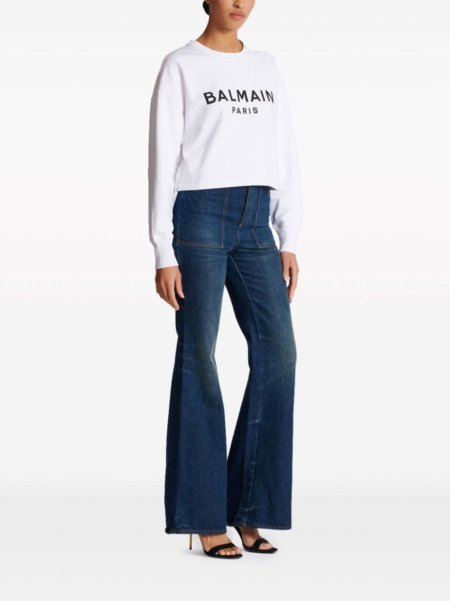 Balmain Logo Print Cropped Sweatshirt