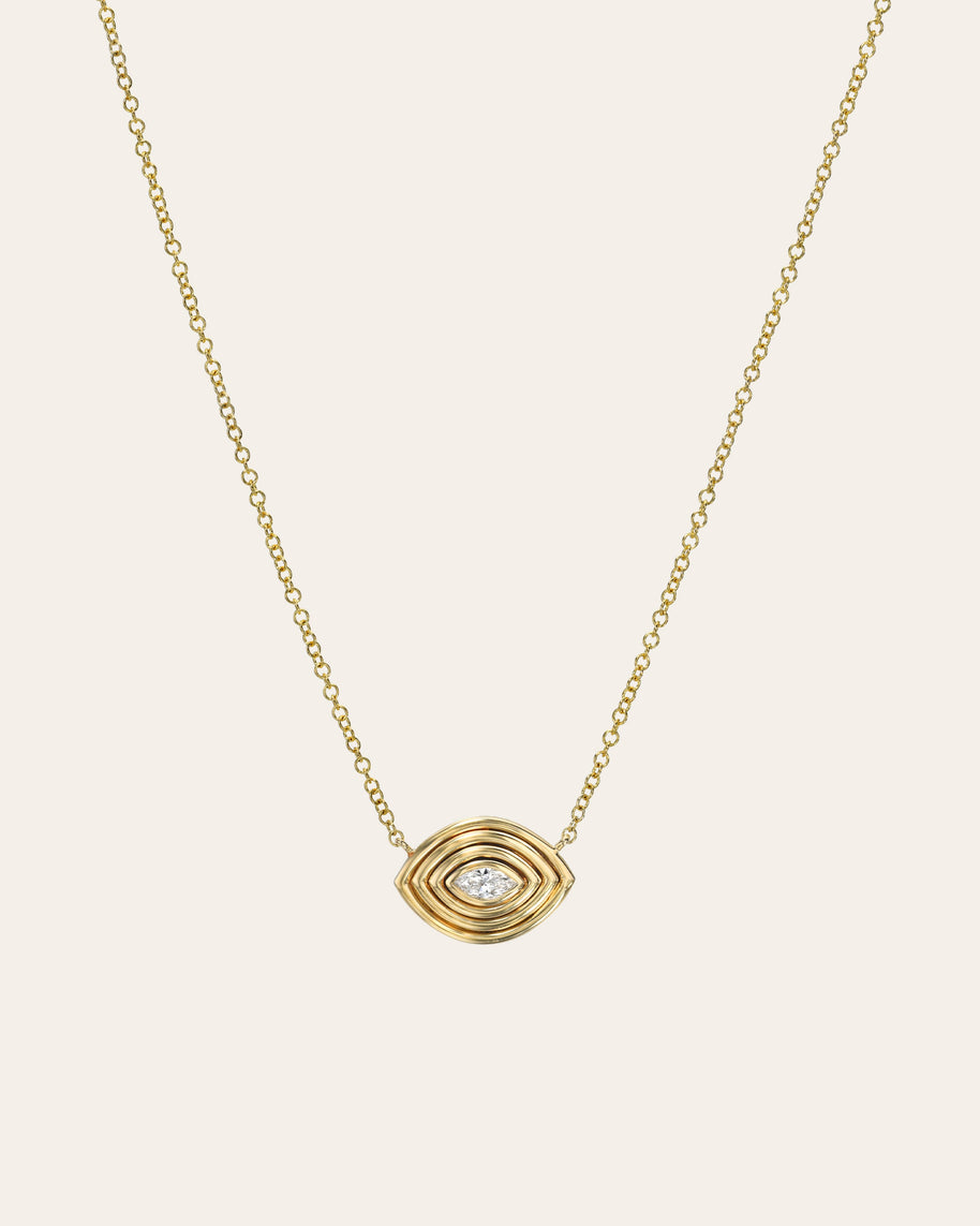Zoe Lev 14K Gold Diamond Ribbed Evil Eye Necklace