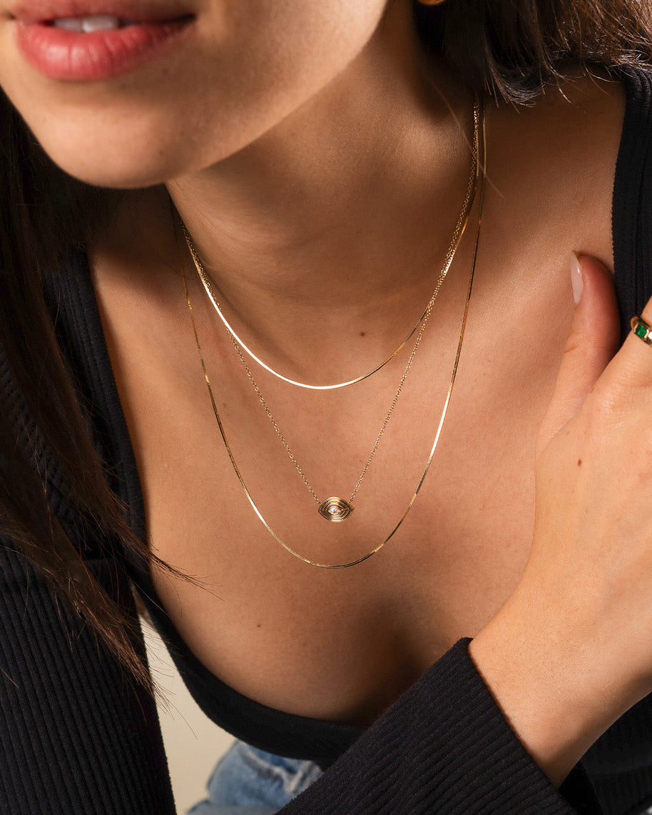 Zoe Lev 14K Gold Diamond Ribbed Evil Eye Necklace