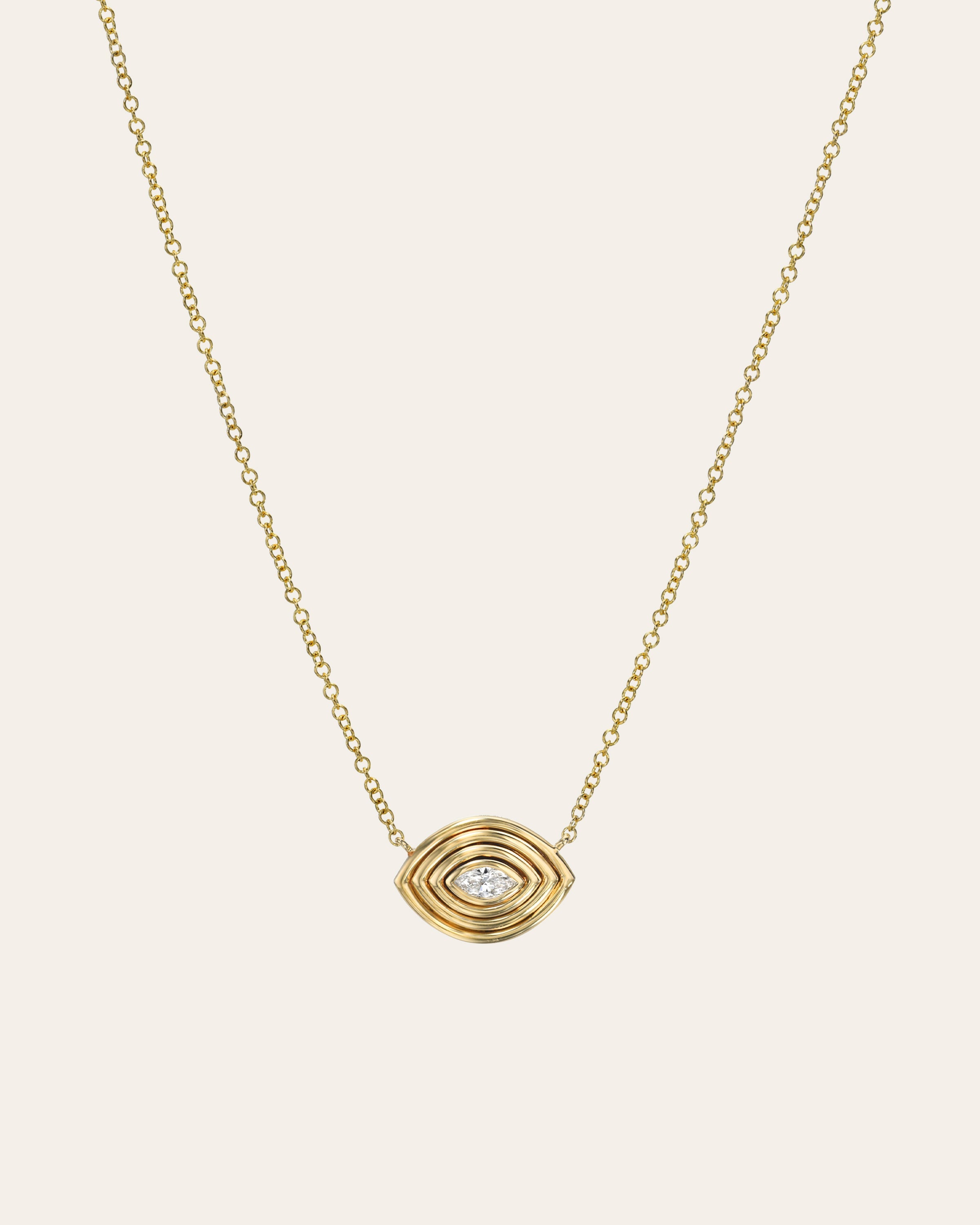 Zoe Lev 14K Gold Diamond Ribbed Evil Eye Necklace
