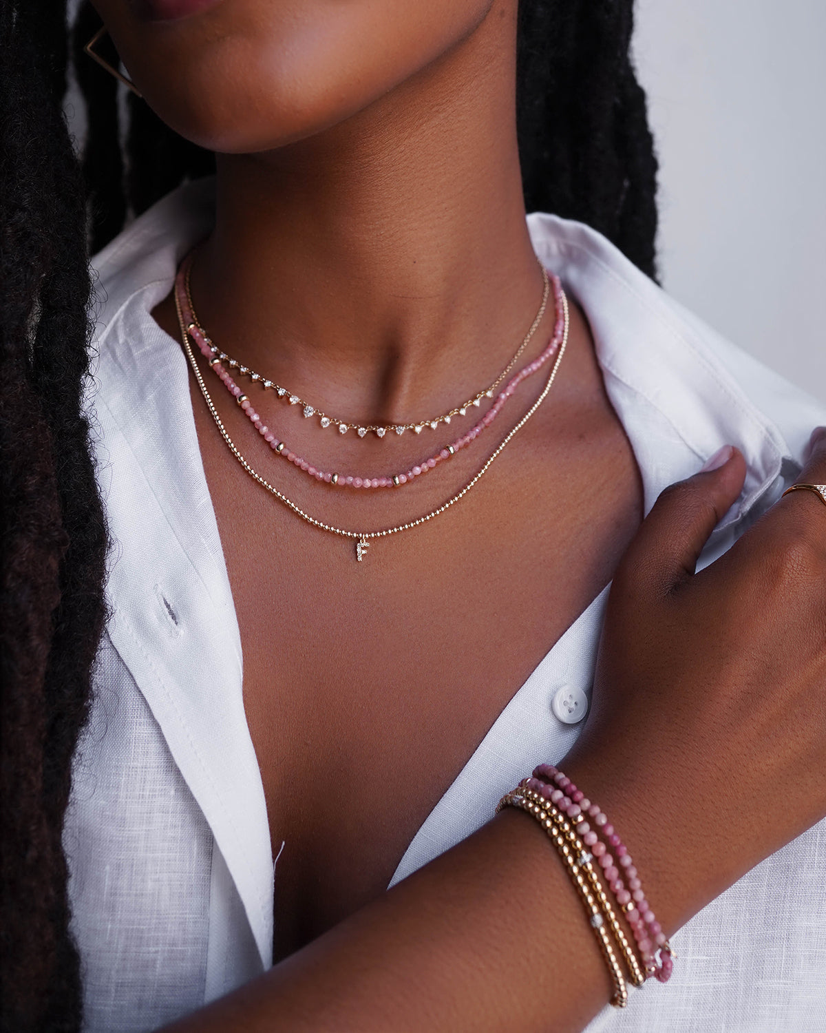 Zoe Lev 14K Gold Pink Rhodochrosite Segment Bead Necklace