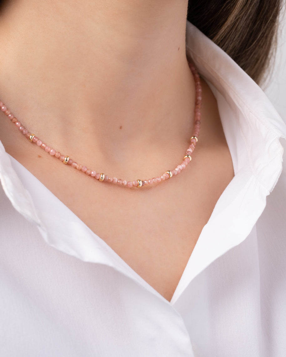 Zoe Lev 14K Gold Pink Rhodochrosite Segment Bead Necklace