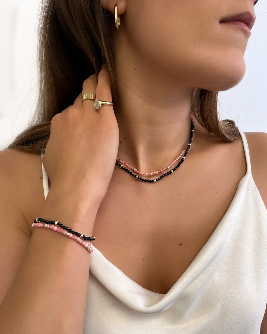Zoe Lev 14K Gold Pink Rhodochrosite Segment Bead Necklace