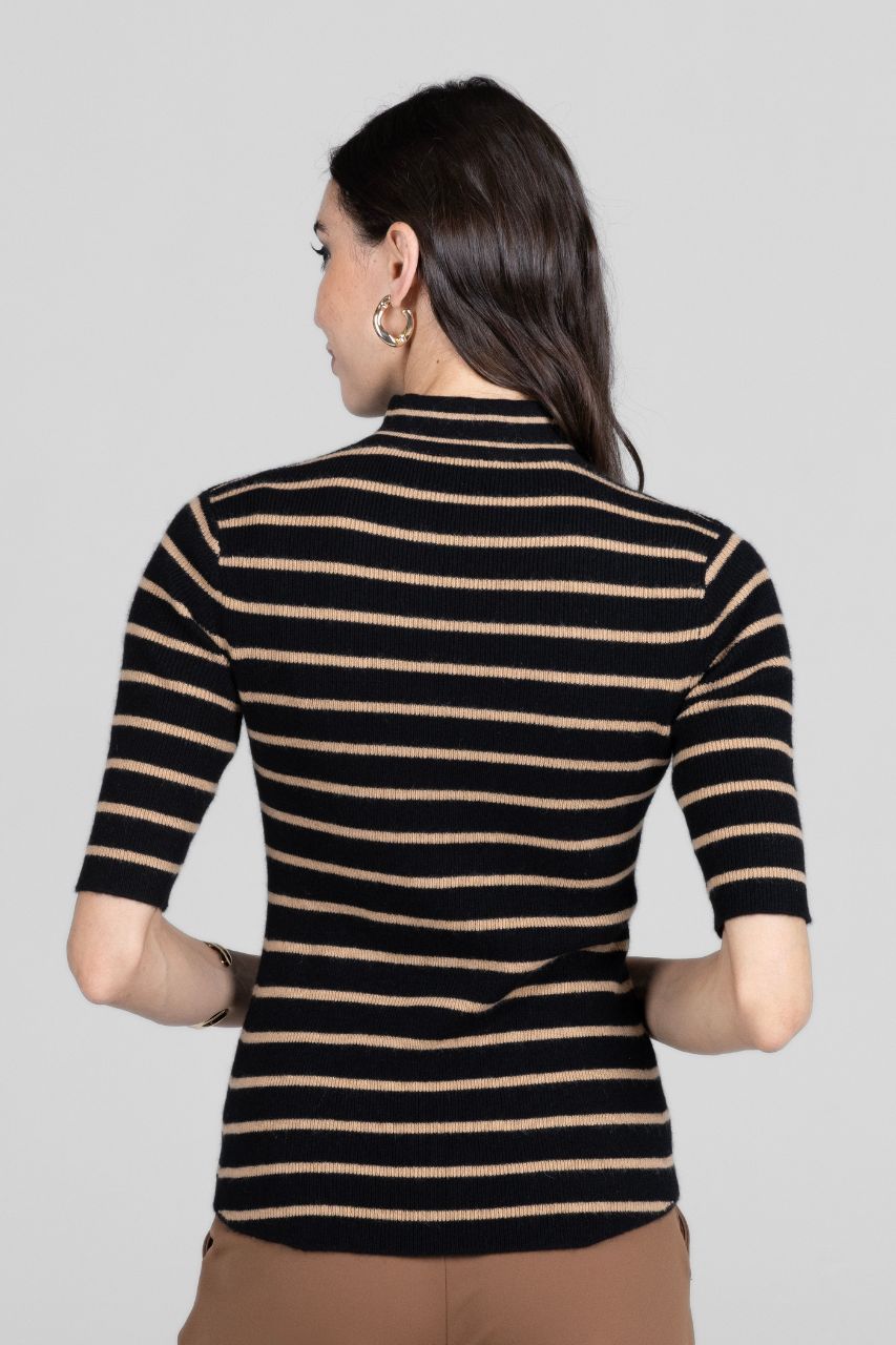 KiraGrace GRACE MOCKNECK TEE: BLACK KHAKI CASHMERE