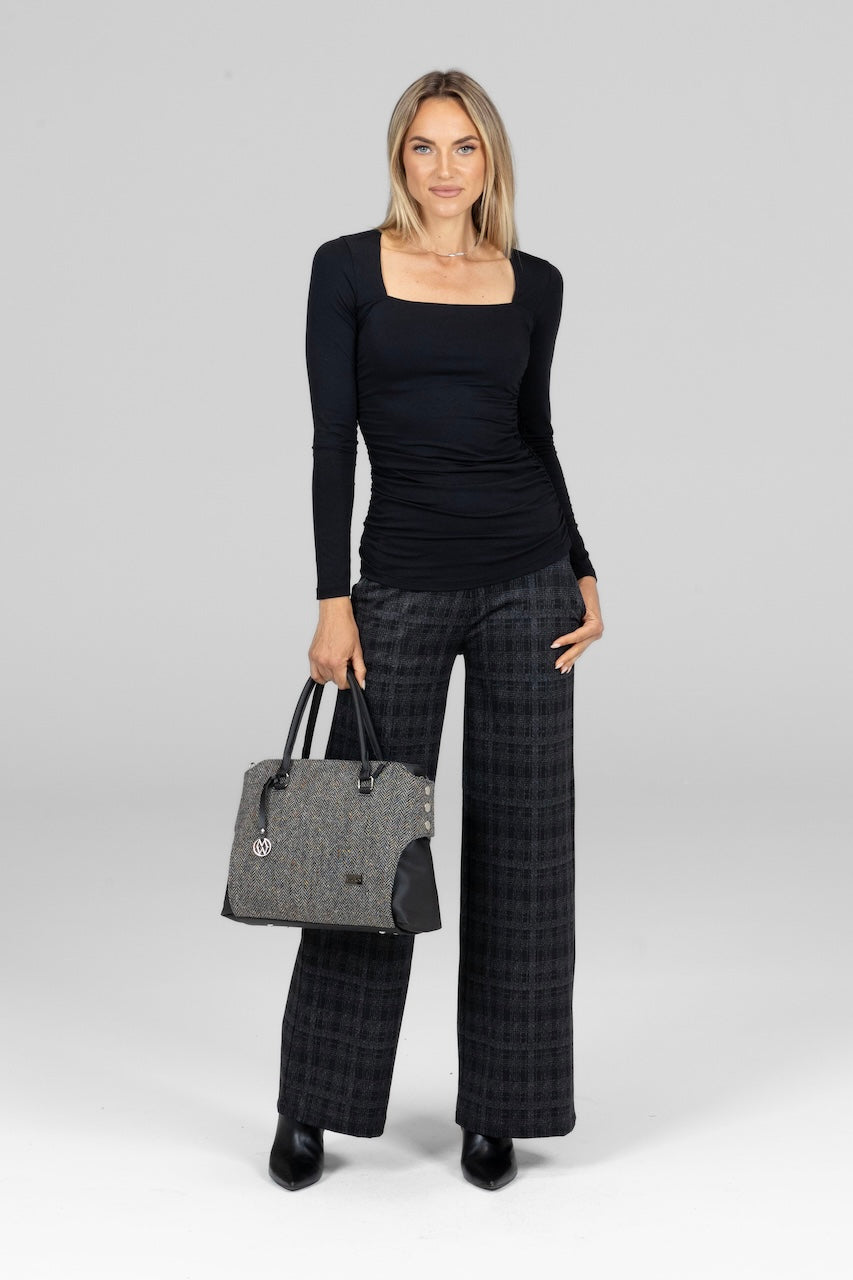 KiraGrace HIGH WAIST WIDE LEG PANT: CHARCOAL PLAID