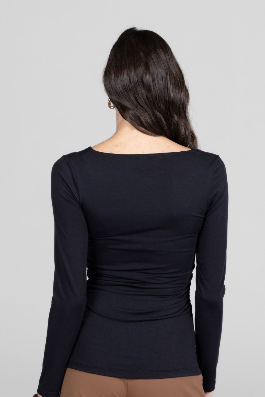 KiraGrace WIDE V-NECK TOP: BLACK