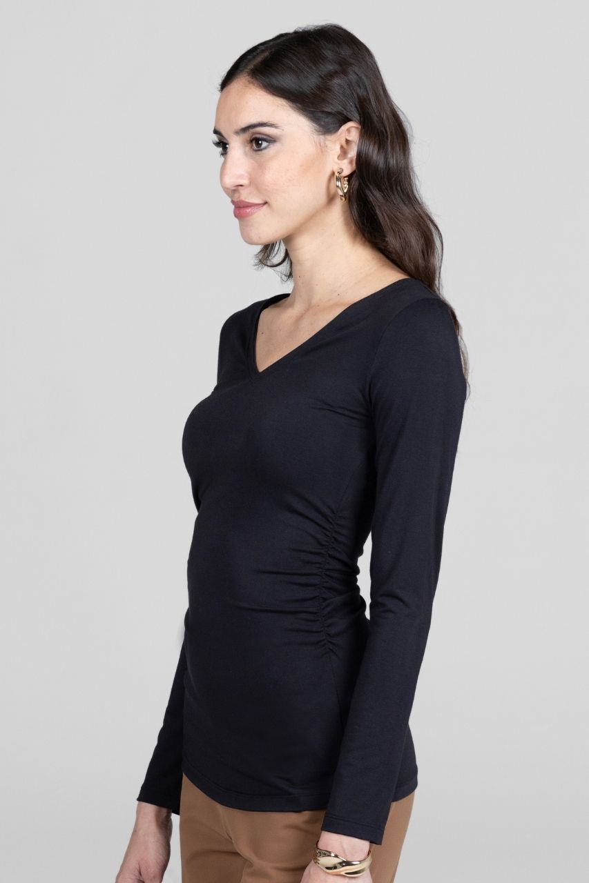 KiraGrace WIDE V-NECK TOP: BLACK