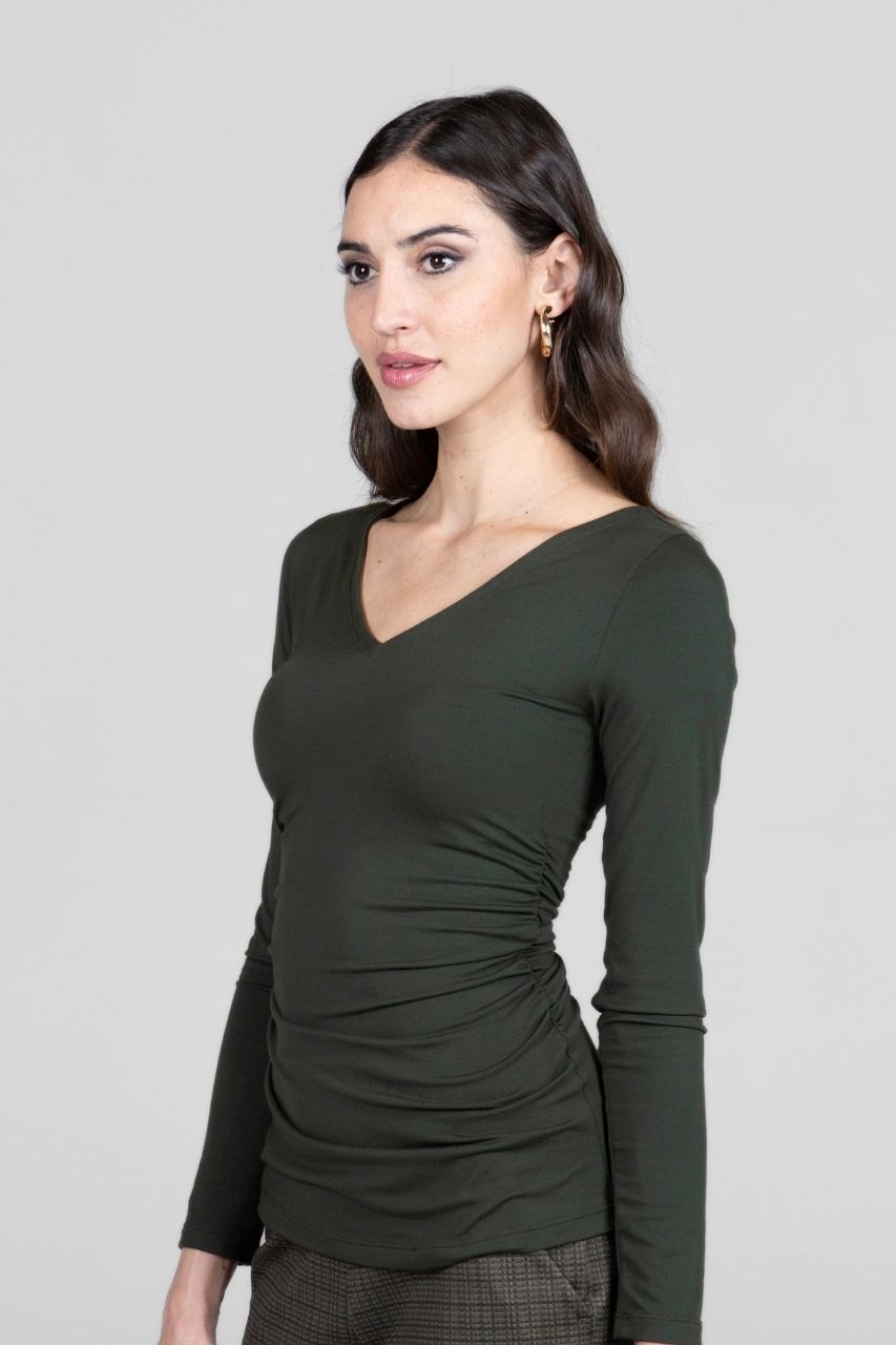 KiraGrace WIDE V-NECK TOP: LODEN