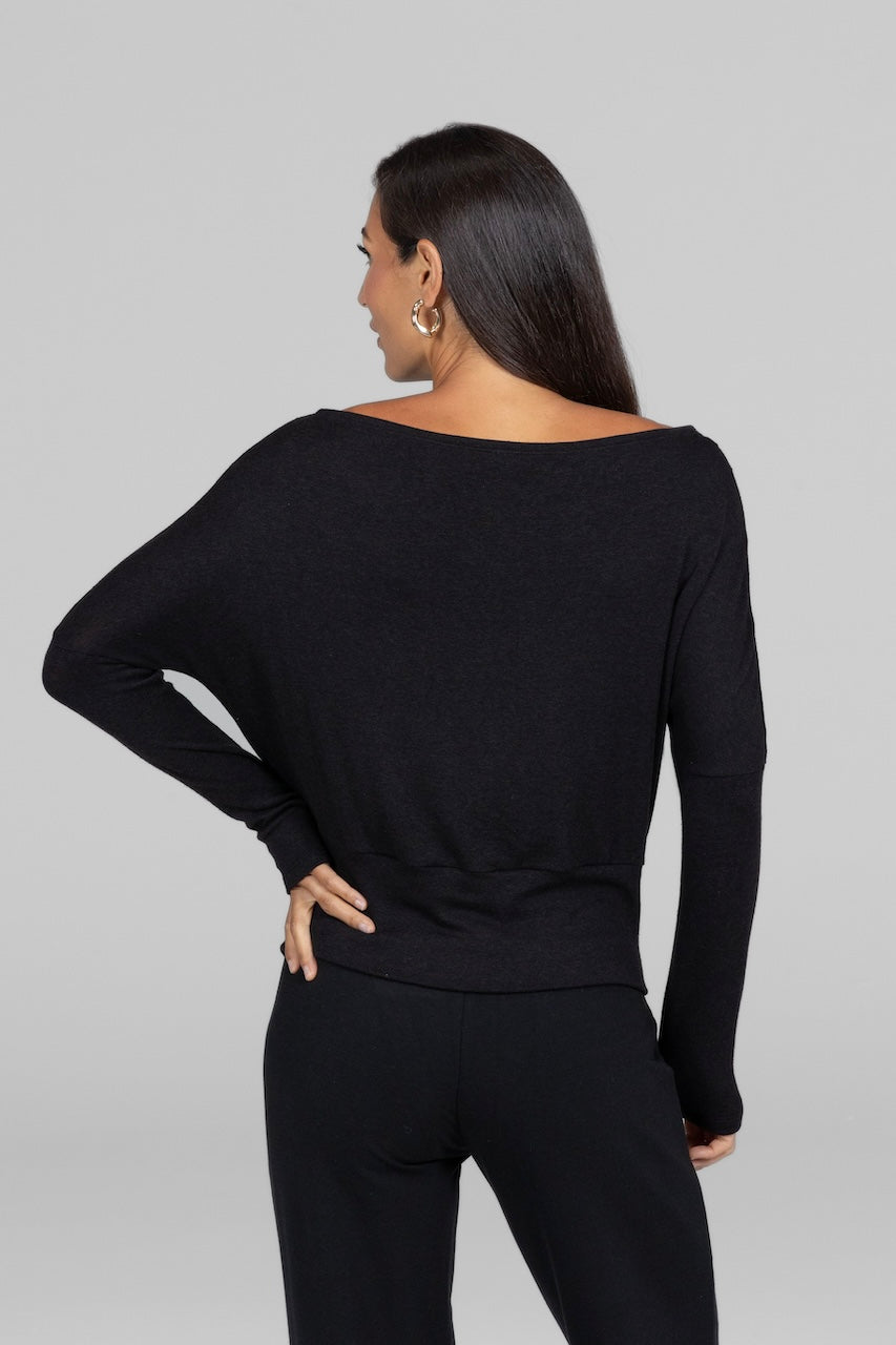 KiraGrace BROOKE SLOUCHY BOATNECK TOP: BLACK