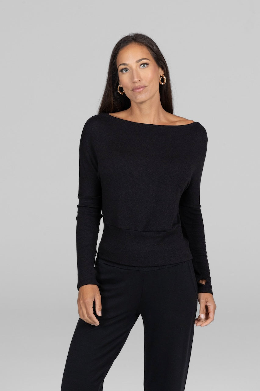 KiraGrace BROOKE SLOUCHY BOATNECK TOP: BLACK