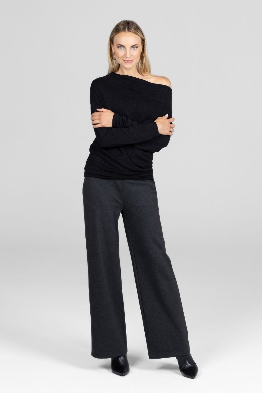 KiraGrace LILIAN DRAPED SWEATER: BLACK
