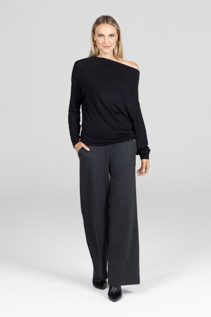 KiraGrace LILIAN DRAPED SWEATER: BLACK