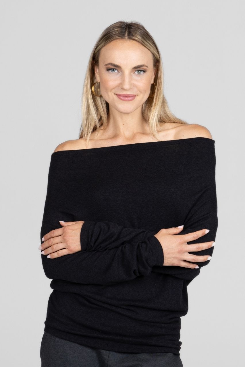 KiraGrace LILIAN DRAPED SWEATER: BLACK