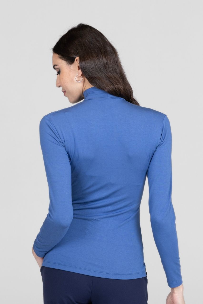 KiraGrace RUCHED MOCK NECK TOP: HIGHLAND BLUE