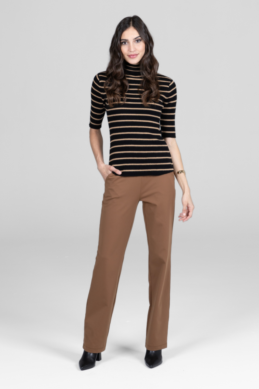KiraGrace GRACE MOCKNECK TEE: BLACK KHAKI CASHMERE