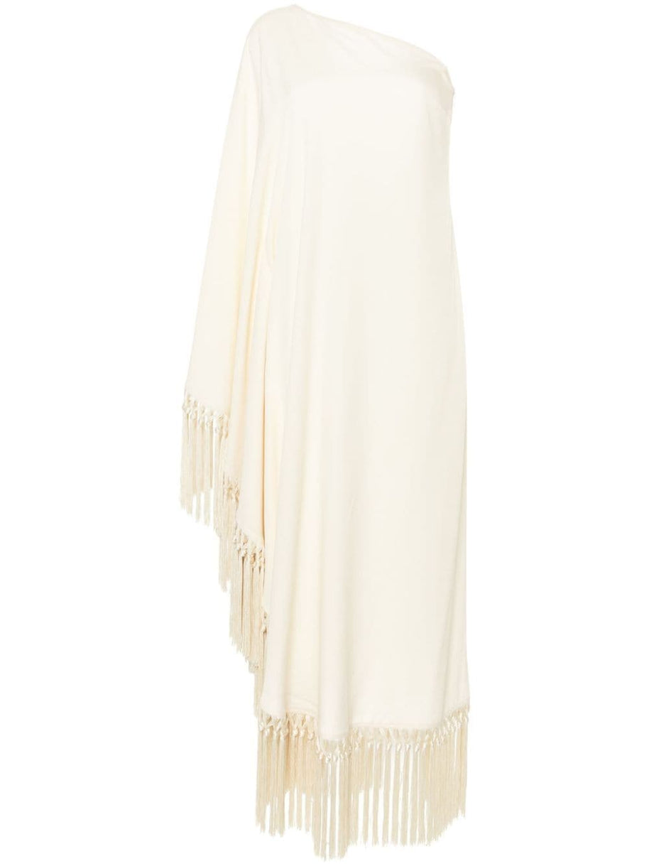 TALLER MARMO PRE Ivory One-shoulder Long Dress With Fringe Detail