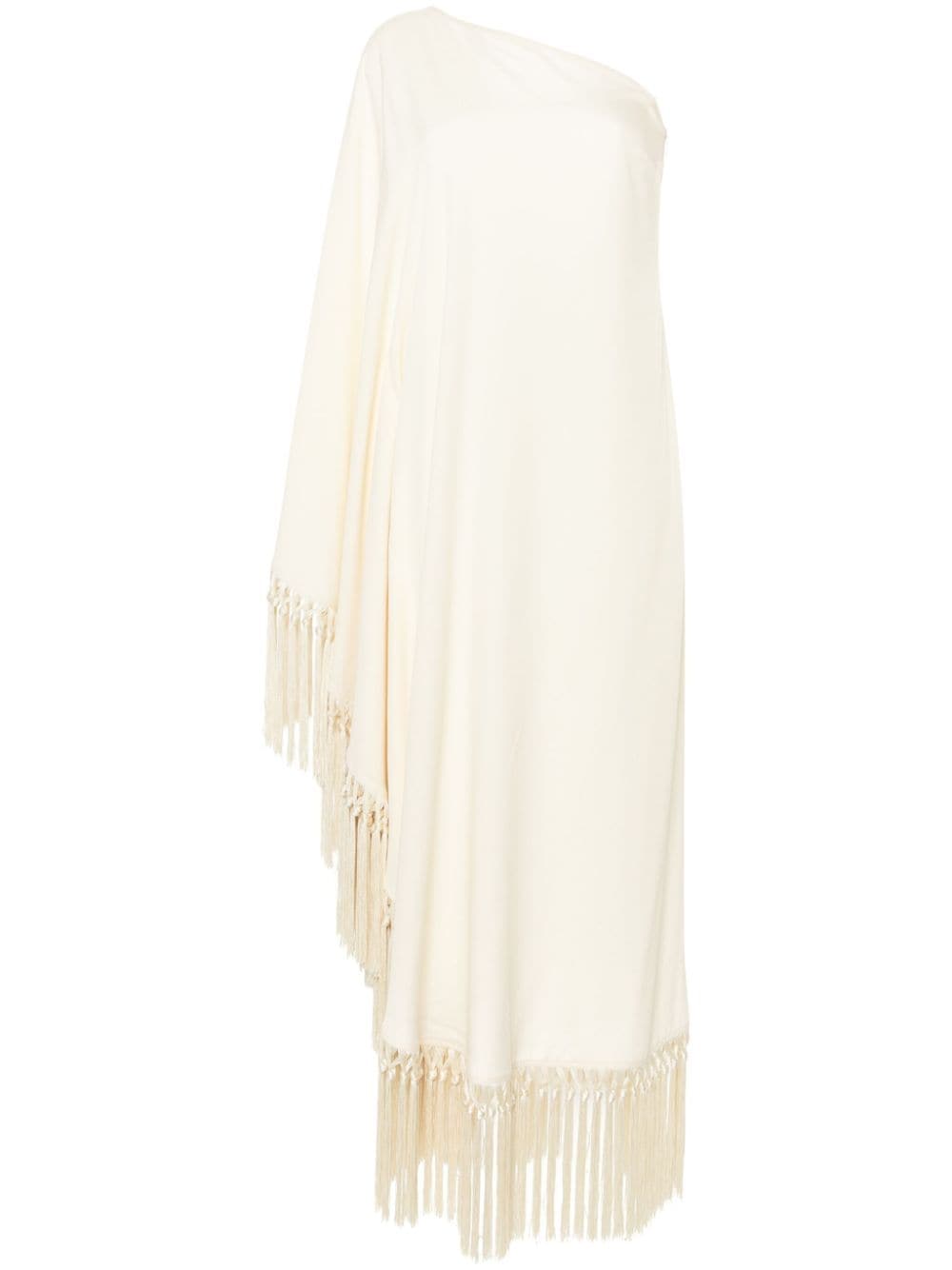 TALLER MARMO PRE Ivory One-shoulder Long Dress With Fringe Detail
