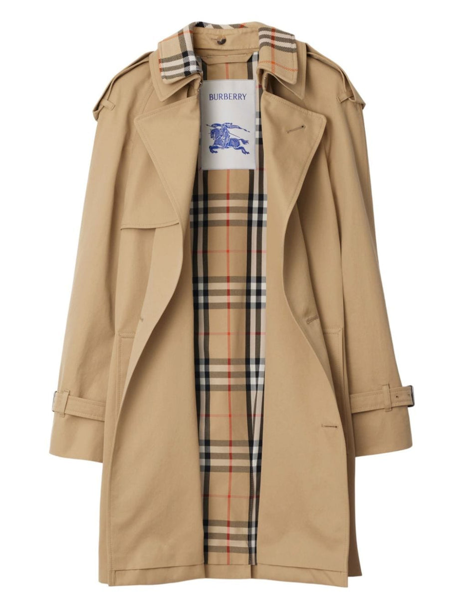 Burberry Double Breasted Belted Trench Coat in Beige