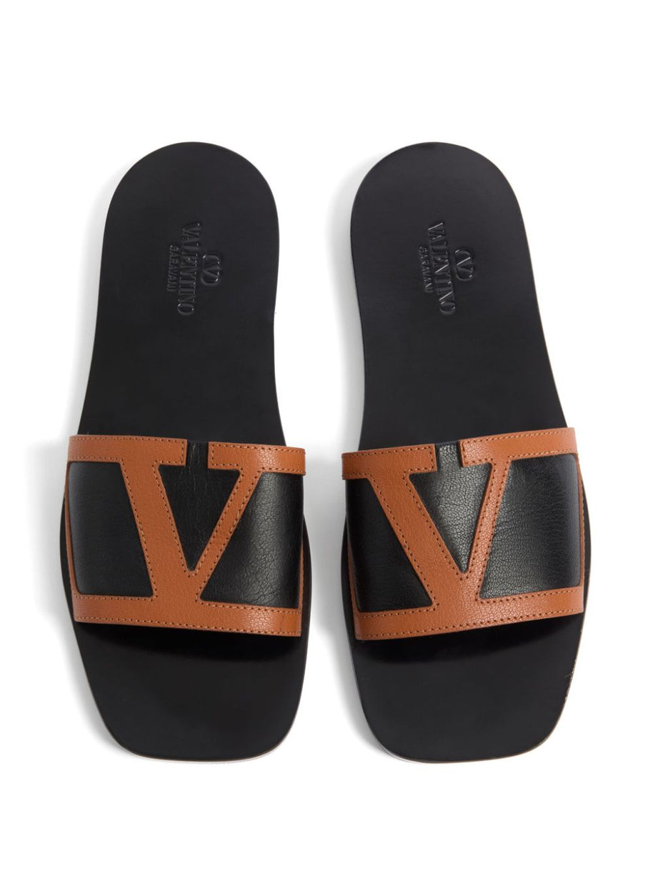 Valentino Garavani Viva Superstar Leather Slide Sandals - Black