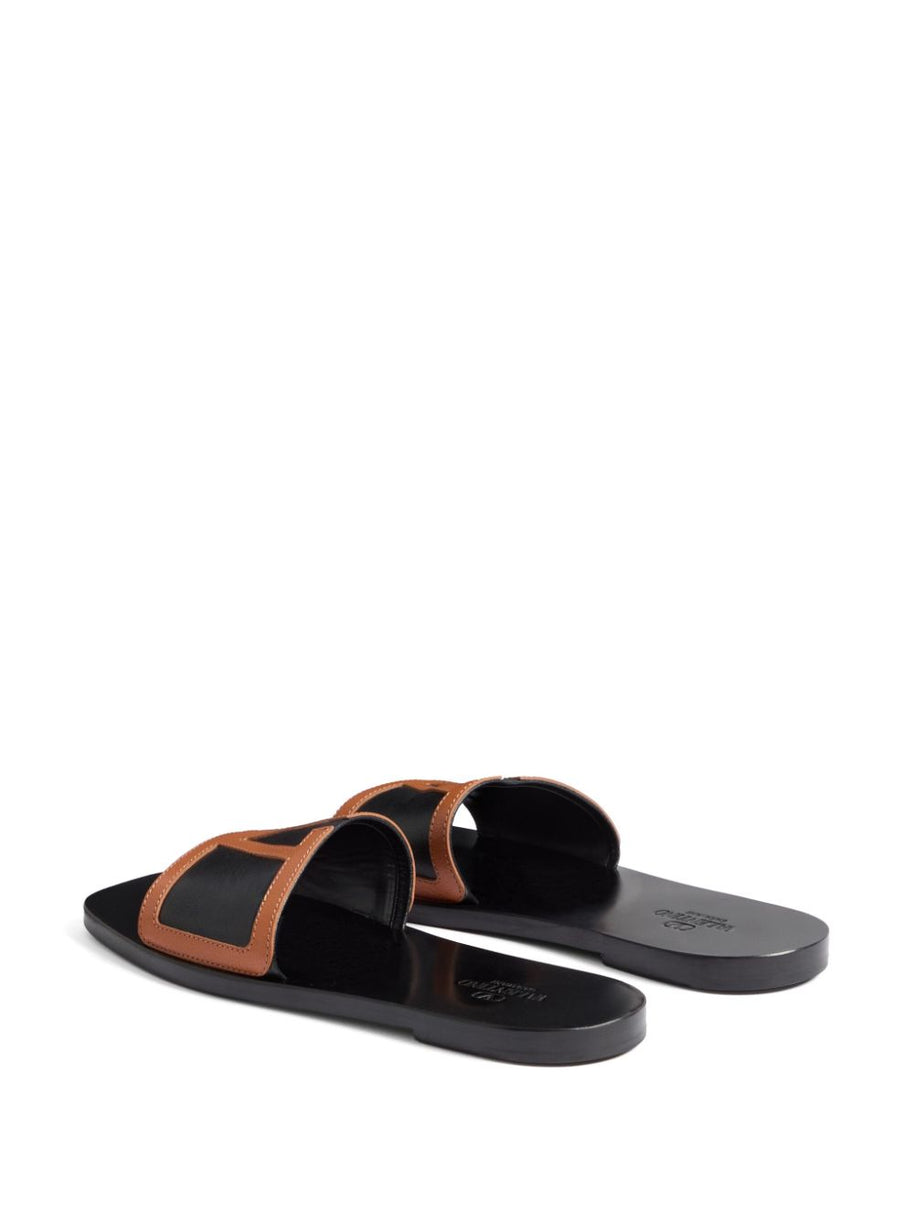 Valentino Garavani Viva Superstar Leather Slide Sandals - Black