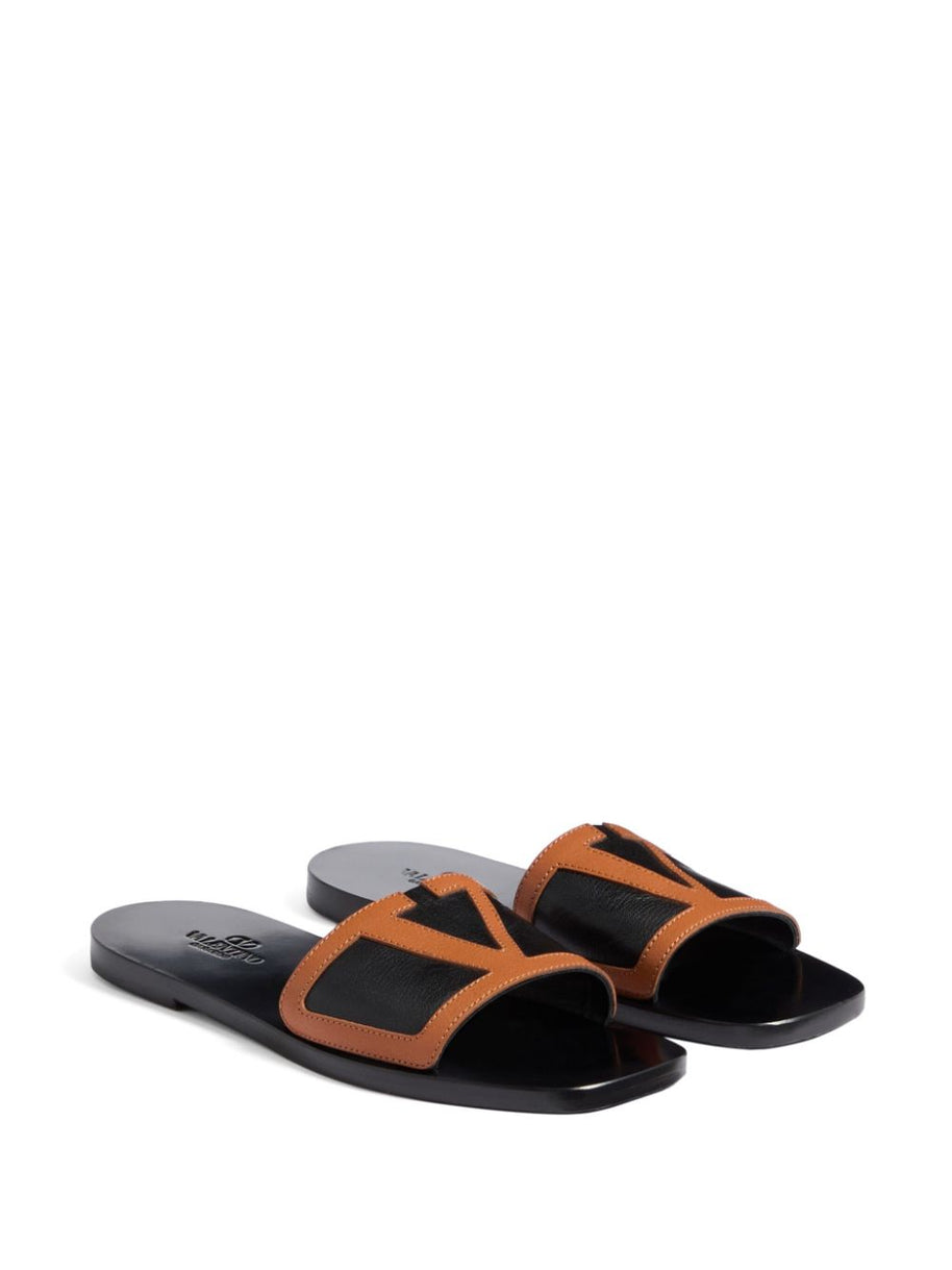 Valentino Garavani Viva Superstar Leather Slide Sandals - Black