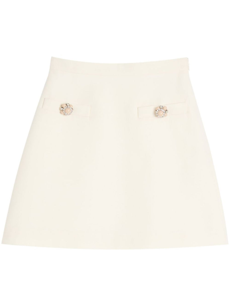 Valentino Ivory Wool-Silk Skirt With Button Detail
