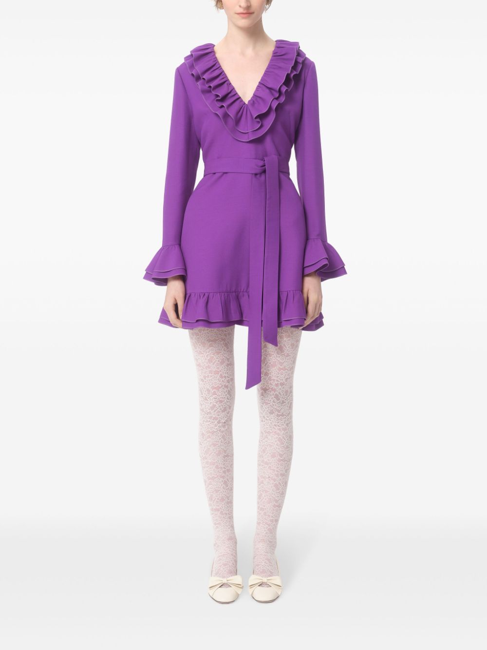 Valentino Wool And Silk Blend Mini Dress In Purple