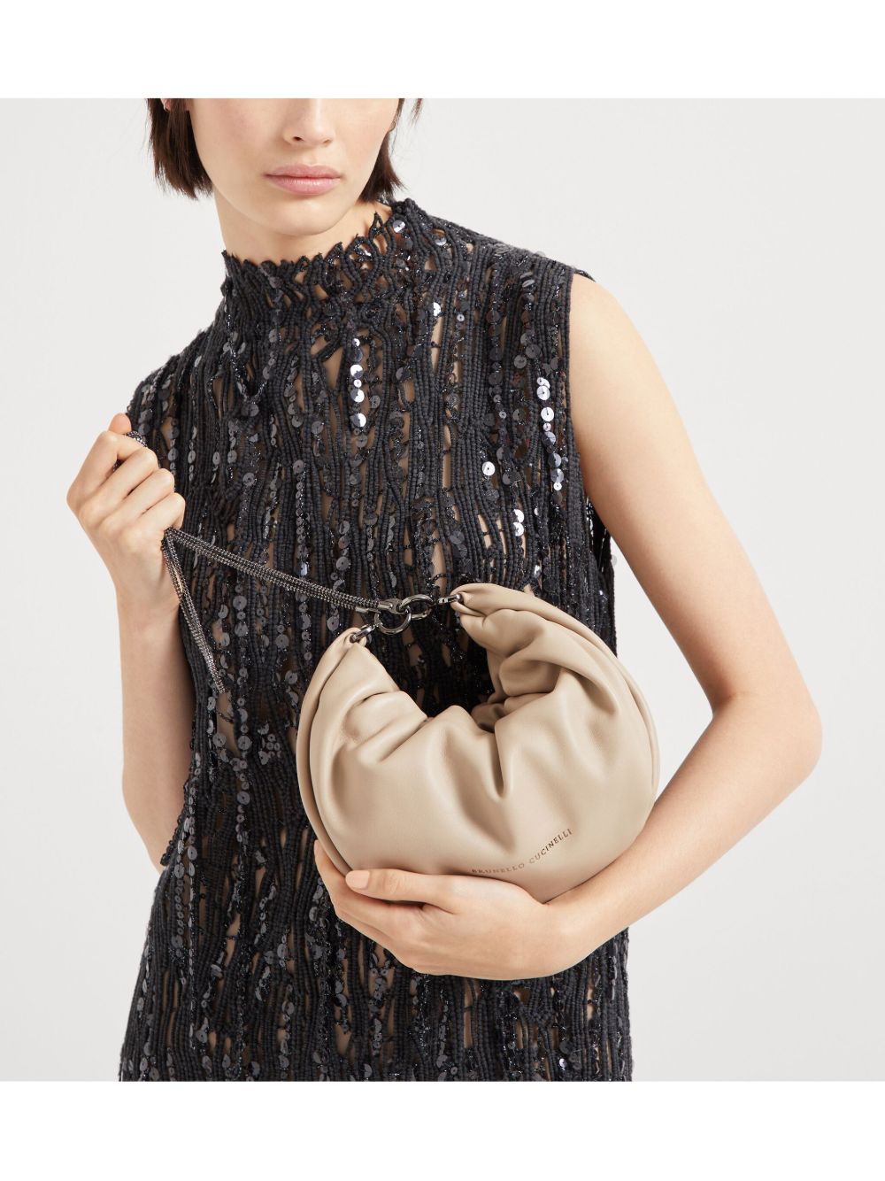 Brunello Cucinelli Soft Leather Shoulder Bag In Beige