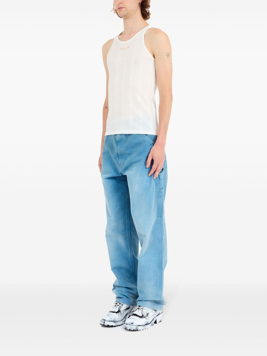 Maison Margiela White Cotton-Lyocell Ribbed Knit Tank Top