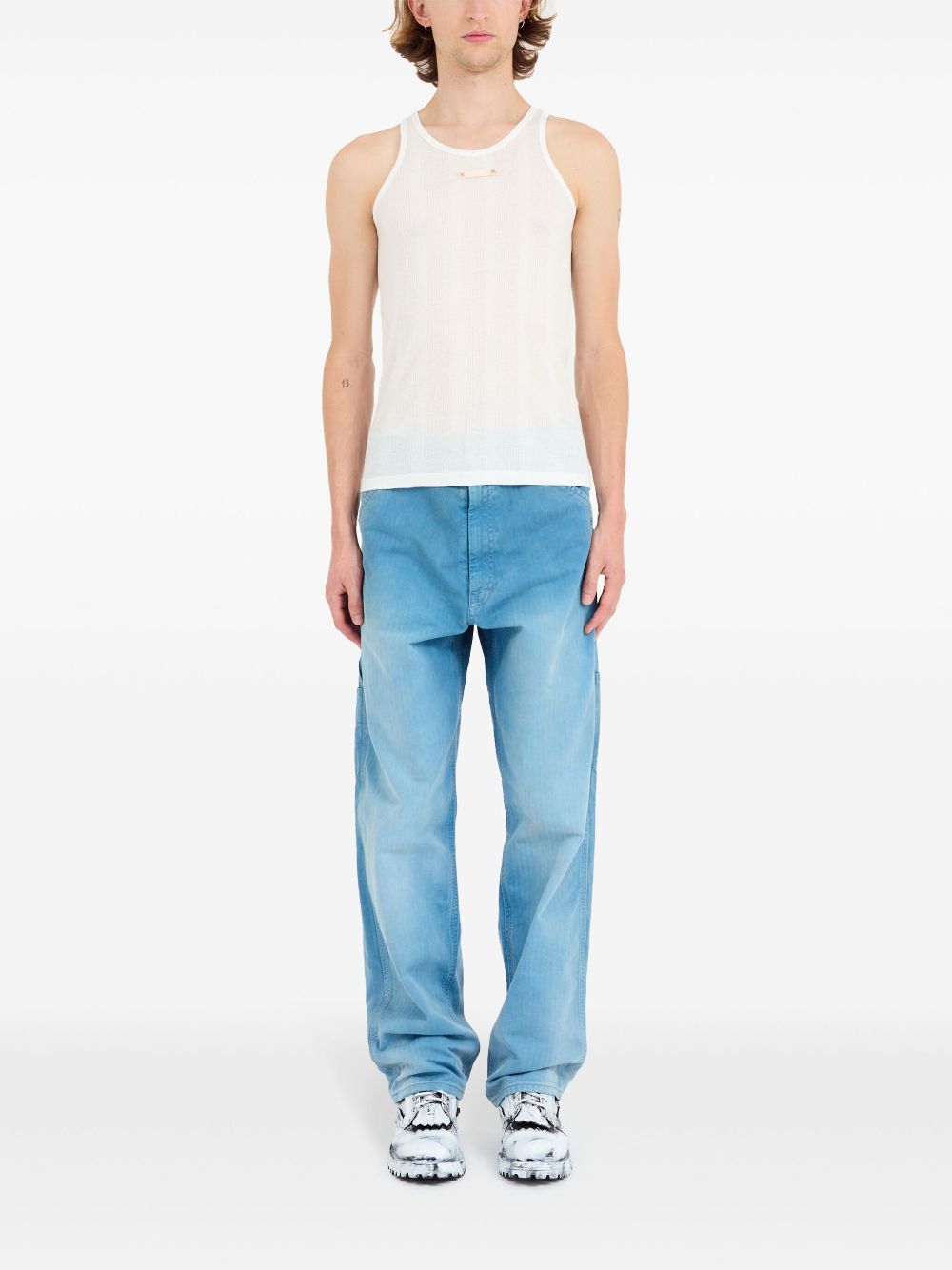 Maison Margiela White Cotton-Lyocell Ribbed Knit Tank Top