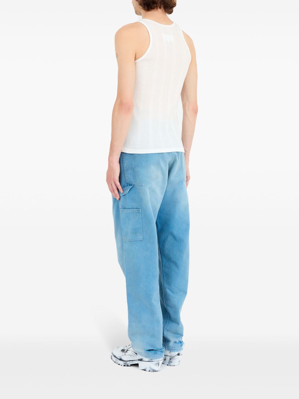 Maison Margiela White Cotton-Lyocell Ribbed Knit Tank Top