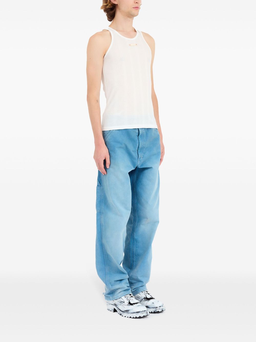 Maison Margiela White Cotton-Lyocell Ribbed Knit Tank Top